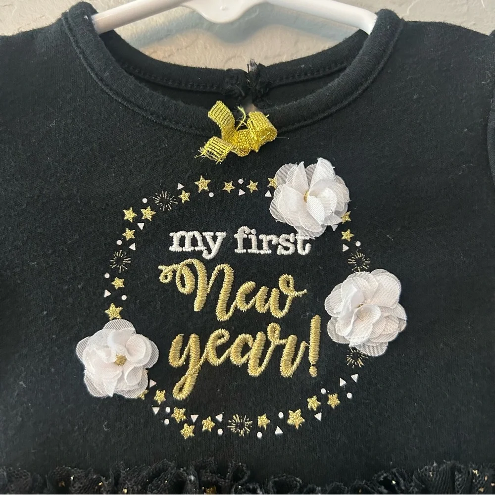 ⭐️Baby starters my first new year black and gold tutu skirted bodysuit newborn